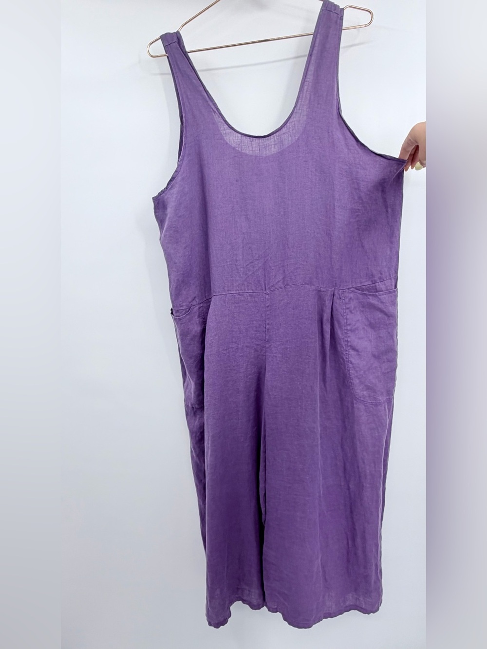 FLAX Wide Leg Linen Scoop Neck Oversized Jumpsuit in Purple - Picture 4 of 9